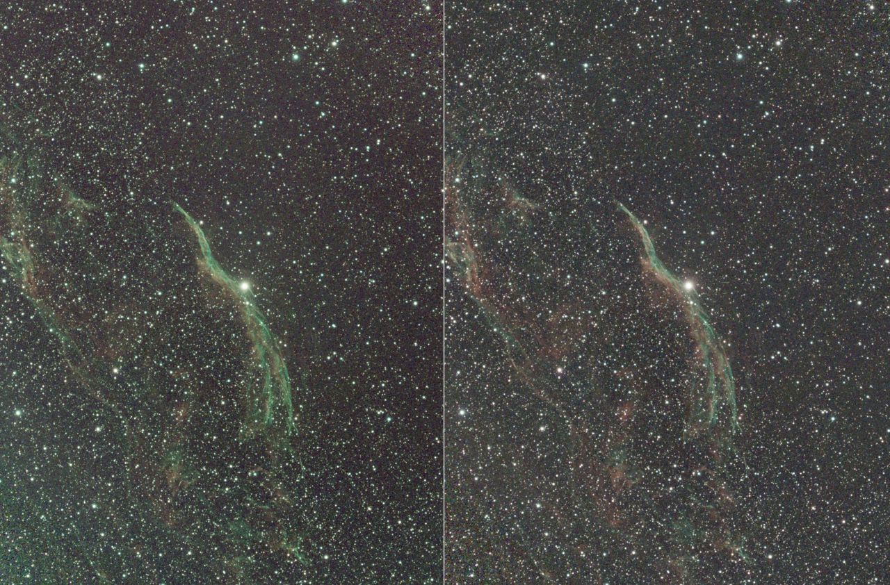 NGC 6960 im S30 Pro, vor und nach der Gradientenverarbeitung
